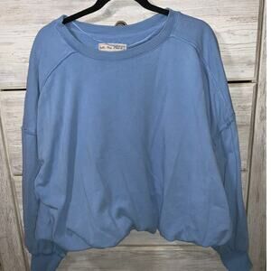 Free People We The Free Sky Blue Oversized Cropped Sweatshirt - M
